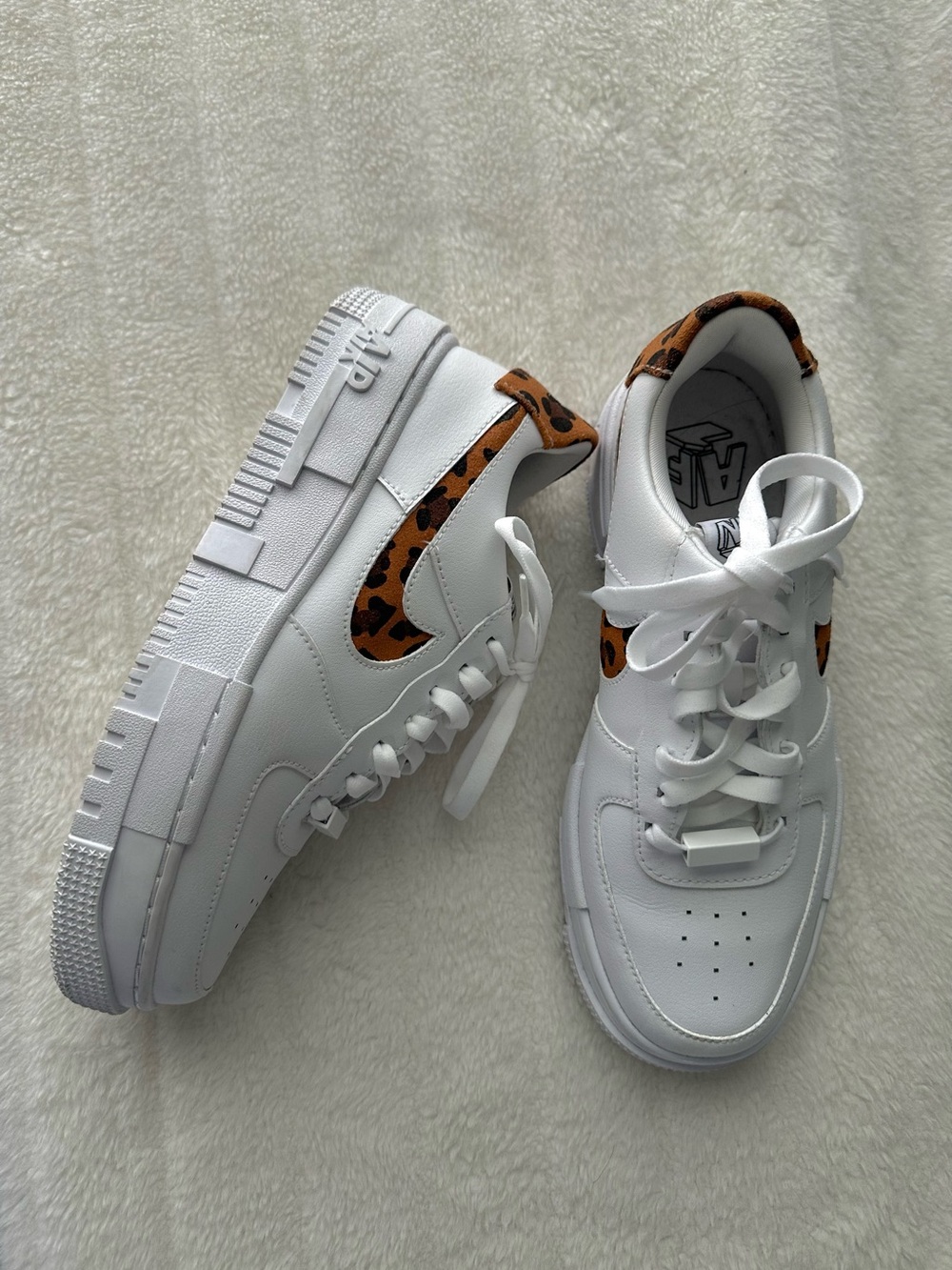 White Lace-Up Women's Sneakers with Leopard Accent